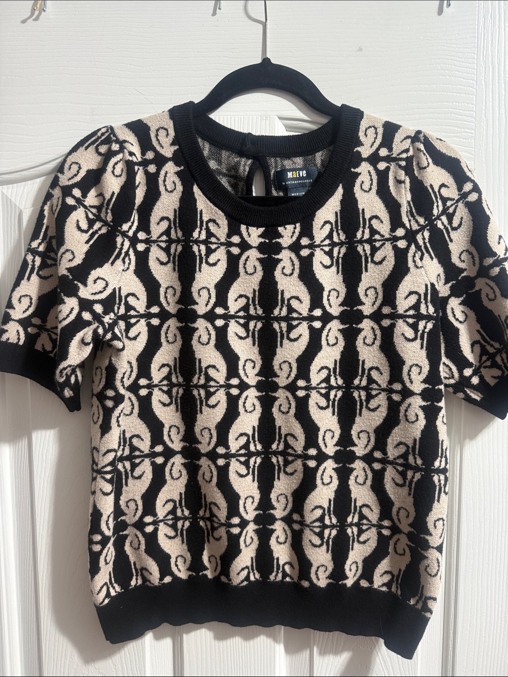 Maeve by Anthropologie Black and Cream Sweater Knit Top